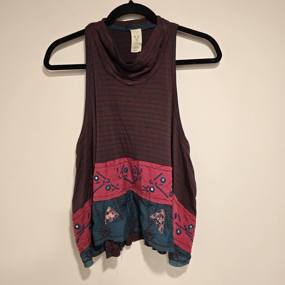 NWT Free People North South Tank Top Embroidered w Shiny Discs Size XS Y2K Boho - Picture 2 of 11